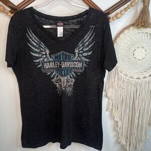 Harley Davidson Black V Neck Daytona Beach Burn Out T